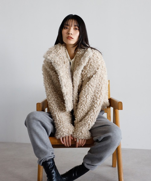 ENC コート アウター poodle boa 2way collar coat / プードルボア2WAY