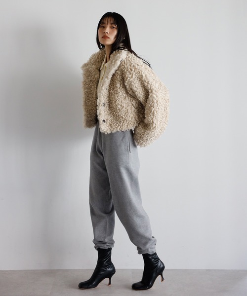 ENC コート アウター poodle boa 2way collar coat / プードルボア2WAY