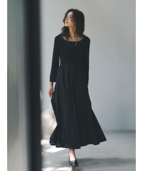 anuans（アニュアンス） ワンピース ニットドッキングフレアワンピース