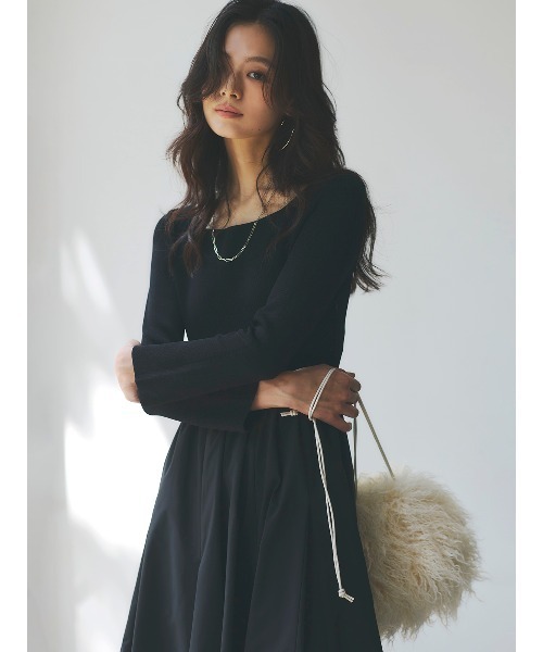 anuans（アニュアンス） ワンピース ニットドッキングフレアワンピース