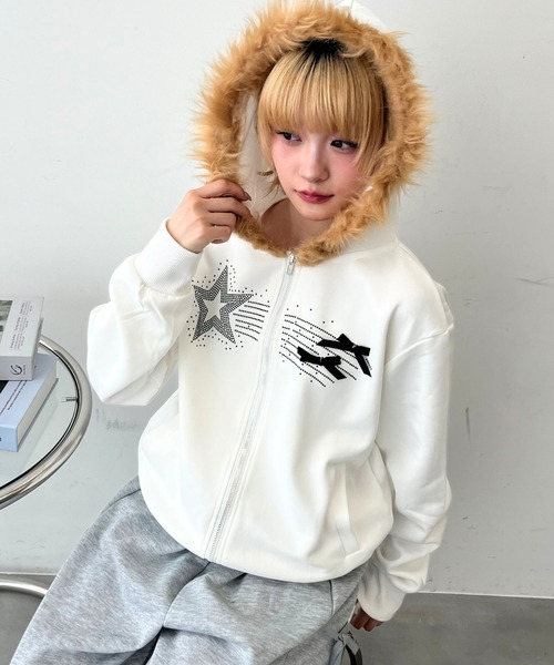 パーカー ファーフードZIPスターパーカー レディース : ZOZOTOWN Yahoo