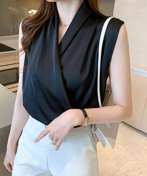 「BLANC FICELLE」 ノースリーブブラウス M ブラック レディース_画像4
