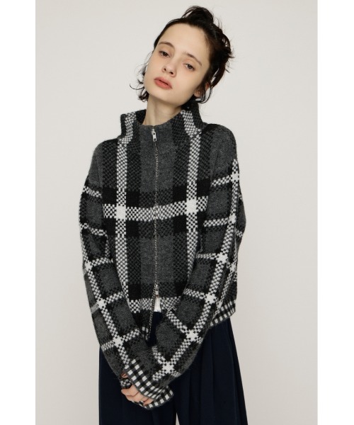 SLY（スライ） カーディガン JQ KNIT FRONT ZIP C/D ジャガードニット