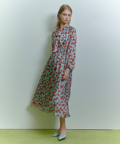 ワンピース 「LOULOU WILLOUGHBY」LISAチェリープリント リボンワンピースの画像