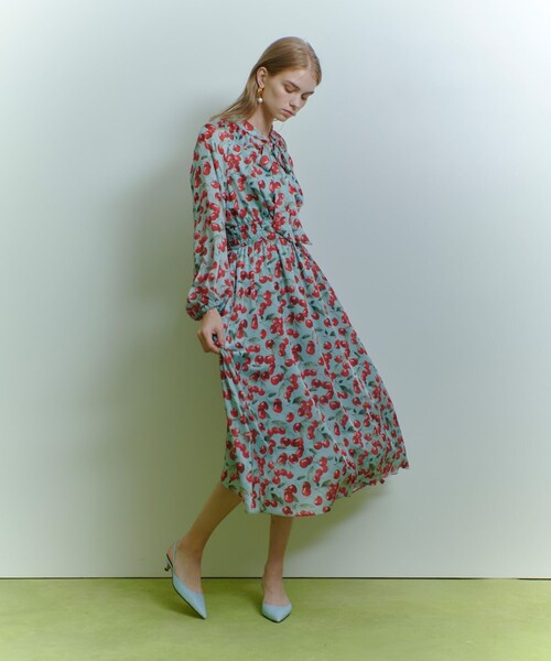 ワンピース 「LOULOU WILLOUGHBY」LISAチェリープリント リボンワンピースの画像