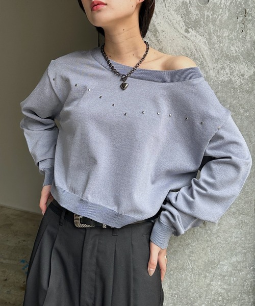 PAGEBOY（ページボーイ） ニット セーター スタッズルーズネックプル