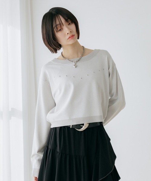 PAGEBOY（ページボーイ） ニット セーター スタッズルーズネックプル
