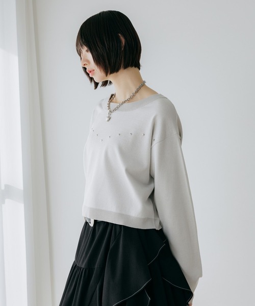 PAGEBOY（ページボーイ） ニット セーター スタッズルーズネックプル
