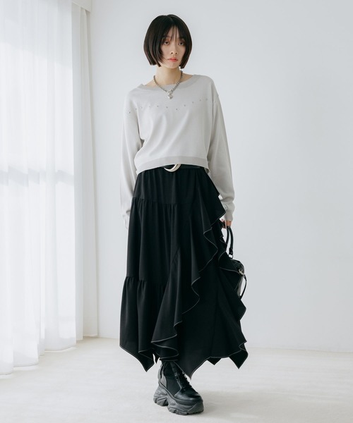 PAGEBOY（ページボーイ） ニット セーター スタッズルーズネックプル