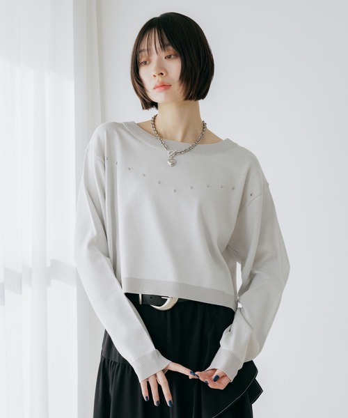 PAGEBOY（ページボーイ） ニット セーター スタッズルーズネックプル