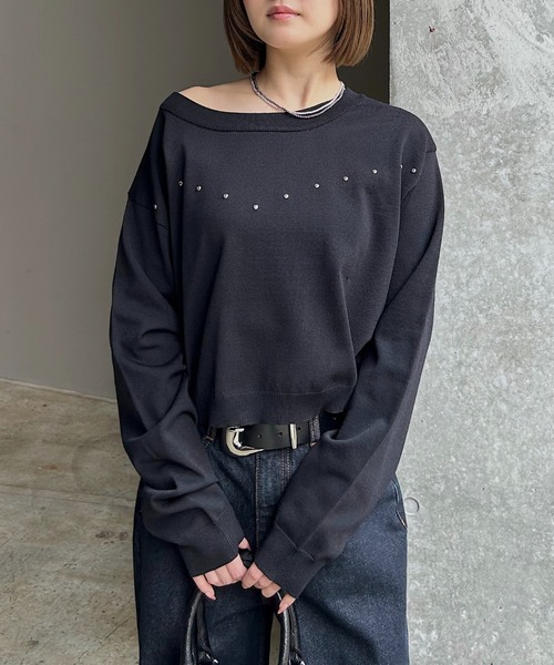 PAGEBOY（ページボーイ） ニット セーター スタッズルーズネックプル