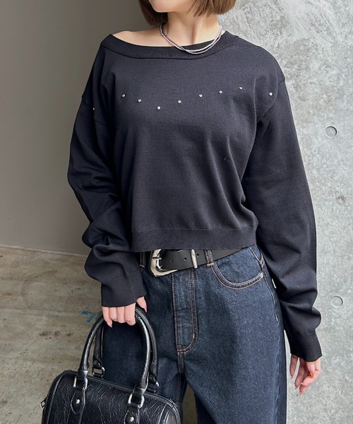 PAGEBOY（ページボーイ） ニット セーター スタッズルーズネックプル