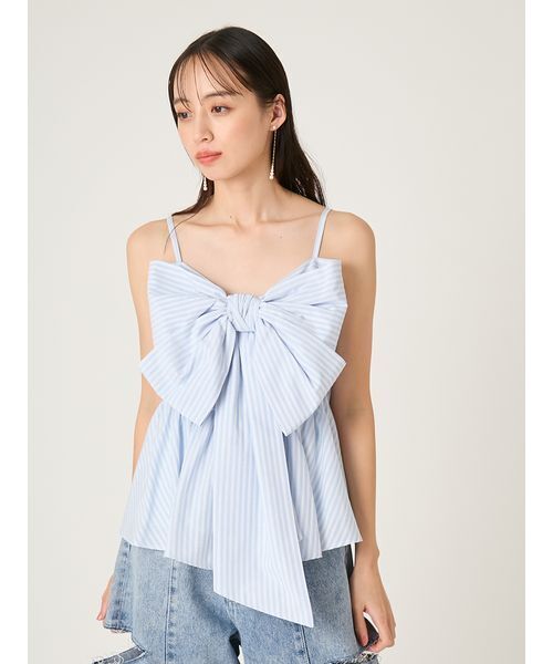 キャミソール リボンペプラムキャミトップスの画像