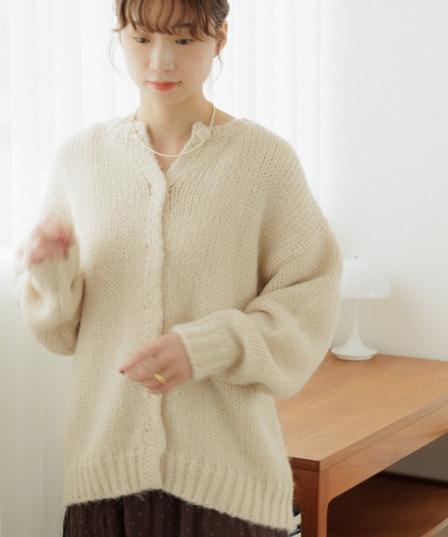 「flower」 ニットカーディガン - ベージュ レディース_画像3
