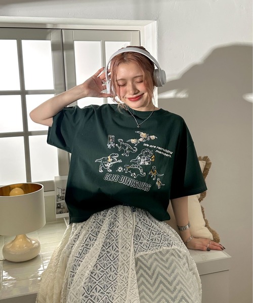 DOUBLE NAME（ダブルネーム） tシャツ 半袖 部活恐竜刺しゅうTEE