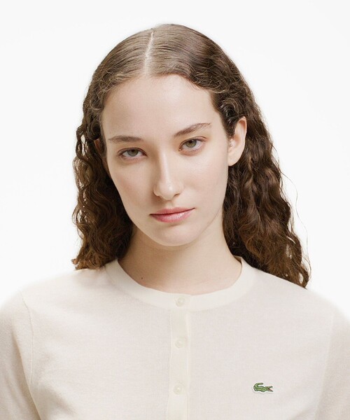 LACOSTE（ラコステ） カーディガン 丸首ラメ クロップド丈 ハイゲージ