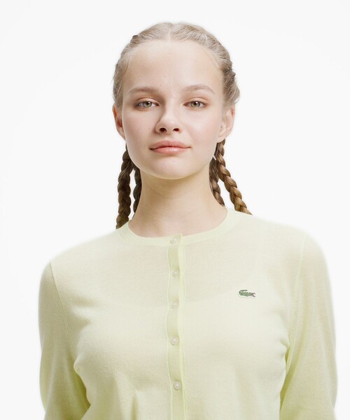 LACOSTE（ラコステ） カーディガン 丸首ラメ クロップド丈 ハイゲージ