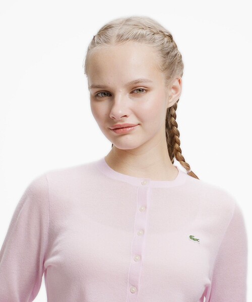 LACOSTE（ラコステ） カーディガン 丸首ラメ クロップド丈 ハイゲージ