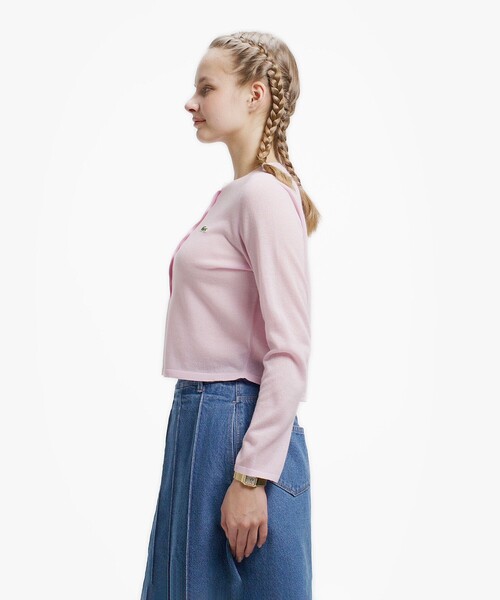 LACOSTE（ラコステ） カーディガン 丸首ラメ クロップド丈 ハイゲージ