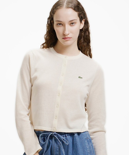 LACOSTE（ラコステ） カーディガン 丸首ラメ クロップド丈 ハイゲージ