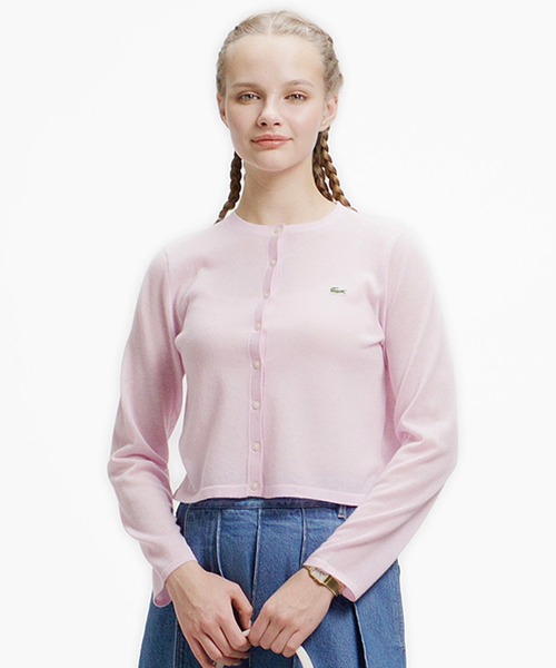 LACOSTE（ラコステ） カーディガン 丸首ラメ クロップド丈 ハイゲージ