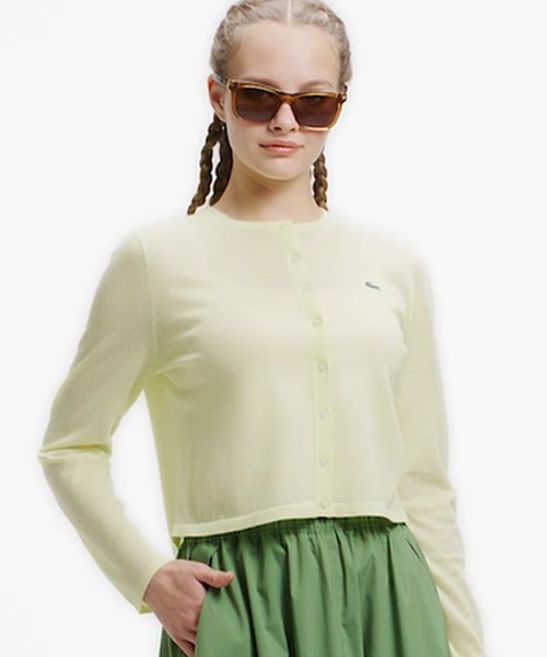 LACOSTE（ラコステ） カーディガン 丸首ラメ クロップド丈 ハイゲージ