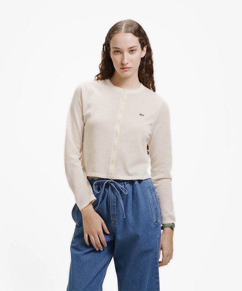 LACOSTE（ラコステ） カーディガン 丸首ラメ クロップド丈 ハイゲージ