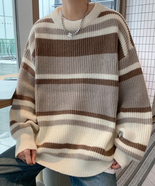 「NOWLE」 長袖ニット MEDIUM ベージュ メンズ_画像2