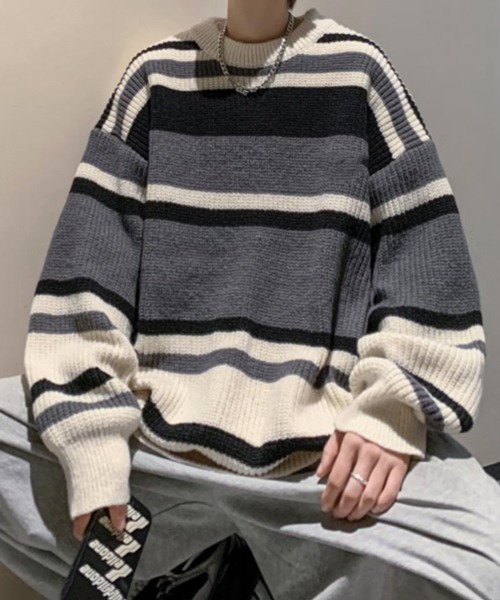 「NOWLE」 長袖ニット MEDIUM ベージュ メンズ_画像3