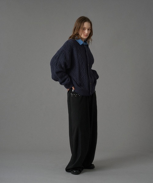 「ONCILY」 ニットカーディガン LARGE ネイビー メンズ_画像8