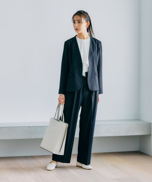「GLOBAL WORK」 ノーカラージャケット LARGE アイボリー レディース_画像2