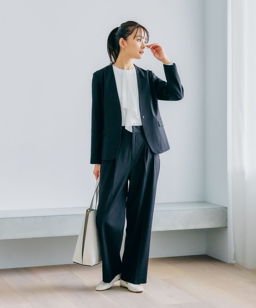 「GLOBAL WORK」 ノーカラージャケット LARGE アイボリー レディース_画像4