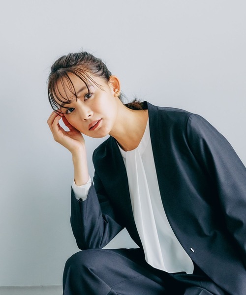 「GLOBAL WORK」 ノーカラージャケット LARGE アイボリー レディース_画像8