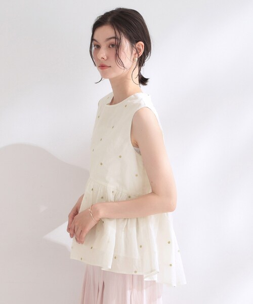 ブラウス シャツ ラメドット刺繍ペプラムブラウス「洗える」 レディースの画像