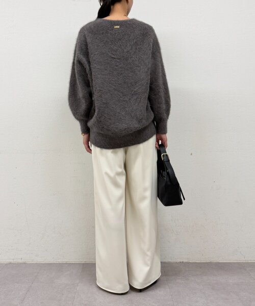 Loungedress美品　FURカシミヤVネックニット　グレー Loungedress（ラウンジドレス） ニット セーター 「新色登場」ファー