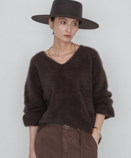 【試着のみ】Loungedress ファーカシミヤVニット 「極上の肌触り」 Loungedress（ラウンジドレス） ニット セーター 「新色登場」ファー