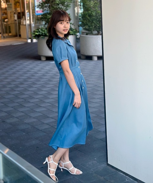 「Cheek」 半袖ワンピース MEDIUM ネイビー レディース_画像2