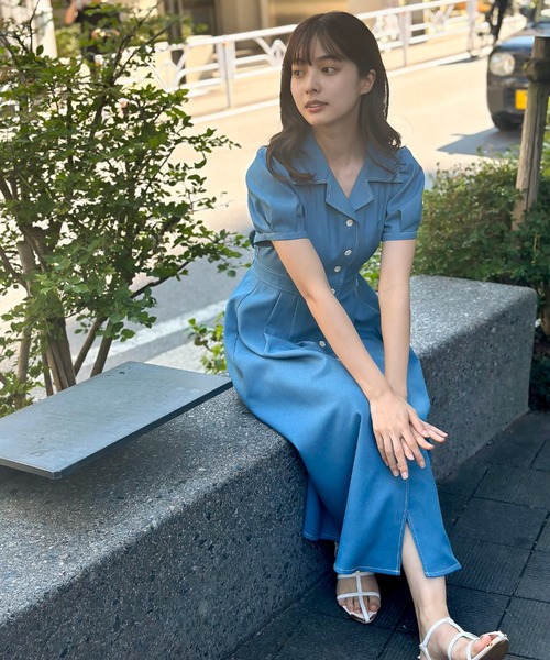 「Cheek」 半袖ワンピース MEDIUM ネイビー レディース_画像3