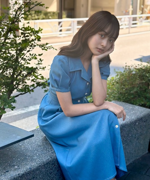 「Cheek」 半袖ワンピース MEDIUM ネイビー レディース_画像4