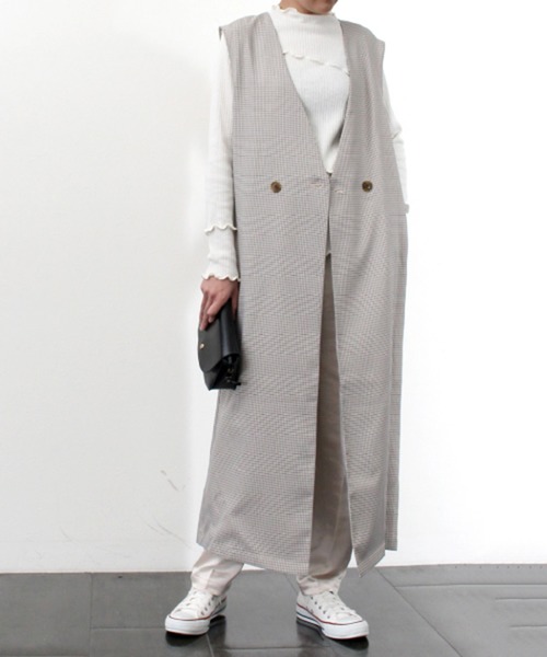 ベスト ジレ 先染めチェックロングベストワンピース レディース STYLEBLOCK ベスト ジレ 先染めチェックロングベストワンピース