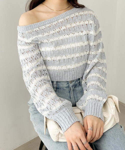 sheller ショルダーボアニット rienda | アシンメトリーショルダーKnit TOP (ニット ) |SHEL