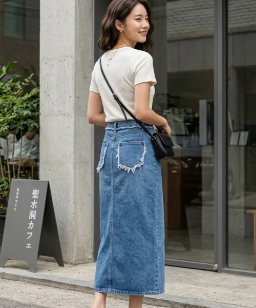 gossip!ロサンゼルス デニムスカート ラップデザイン スリットデニム