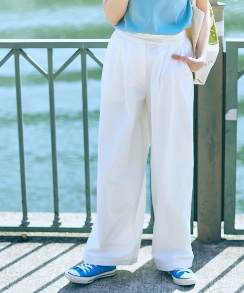 slattgir パンツ 高身長 タックワイドパンツ 丈長め・トール