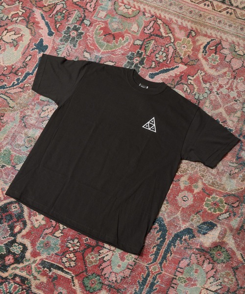 【美品】FR2×HUF Tシャツ ハフ トライアングル バックプリント ブラック HUF tシャツ HUF(ハフ)/トリプルトライアングルロゴ バック