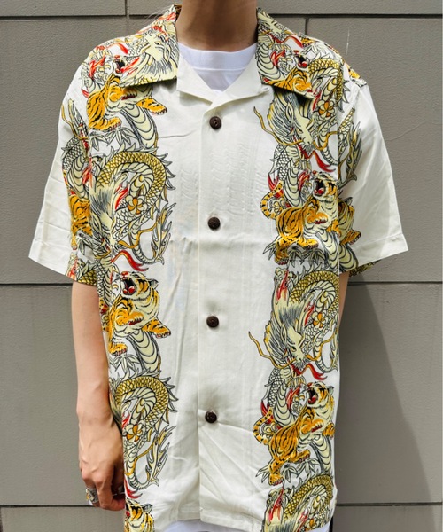 ブラウス シャツ HOUSTON /ヒューストン 41107 ALOHA SHIRT (龍虎) / アロハシャツ/ HS411 レディース メンズ