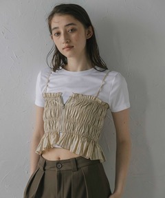 キャミソール 「MINERTE」shirring stripe bustier / シャーリングストライプジップ付きビスチェ