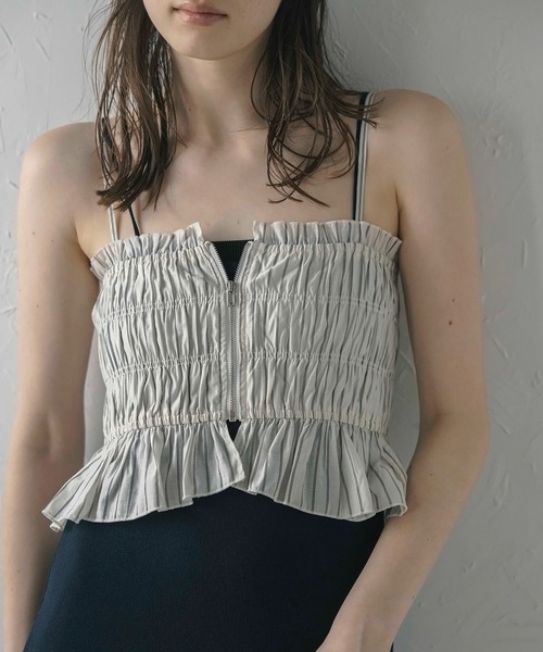 MINERTE キャミソール 「MINERTE」shirring stripe bustier