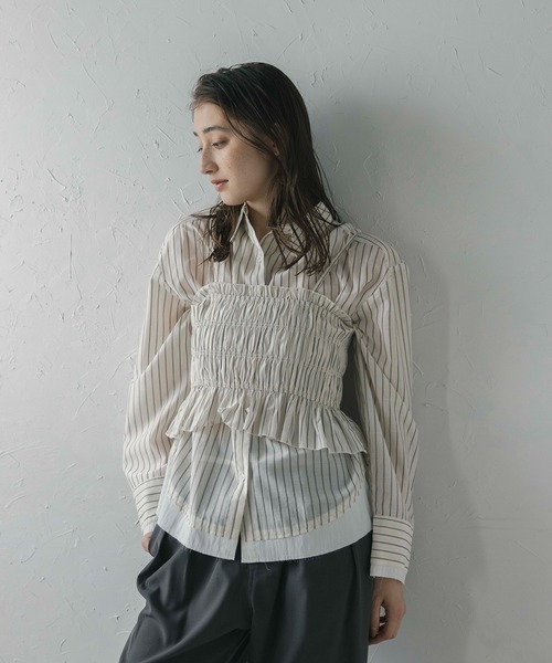 MINERTE キャミソール 「MINERTE」shirring stripe bustier