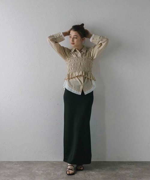 MINERTE キャミソール 「MINERTE」shirring stripe bustier