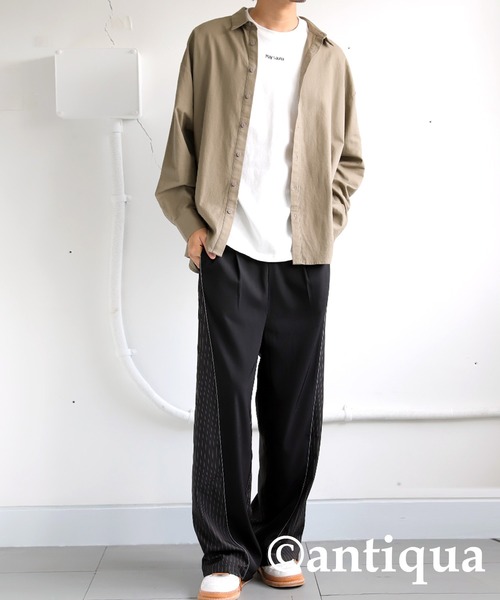 パンツ tooomaS antiqua パンツ ストライプ切り替えワイドパンツ レディース